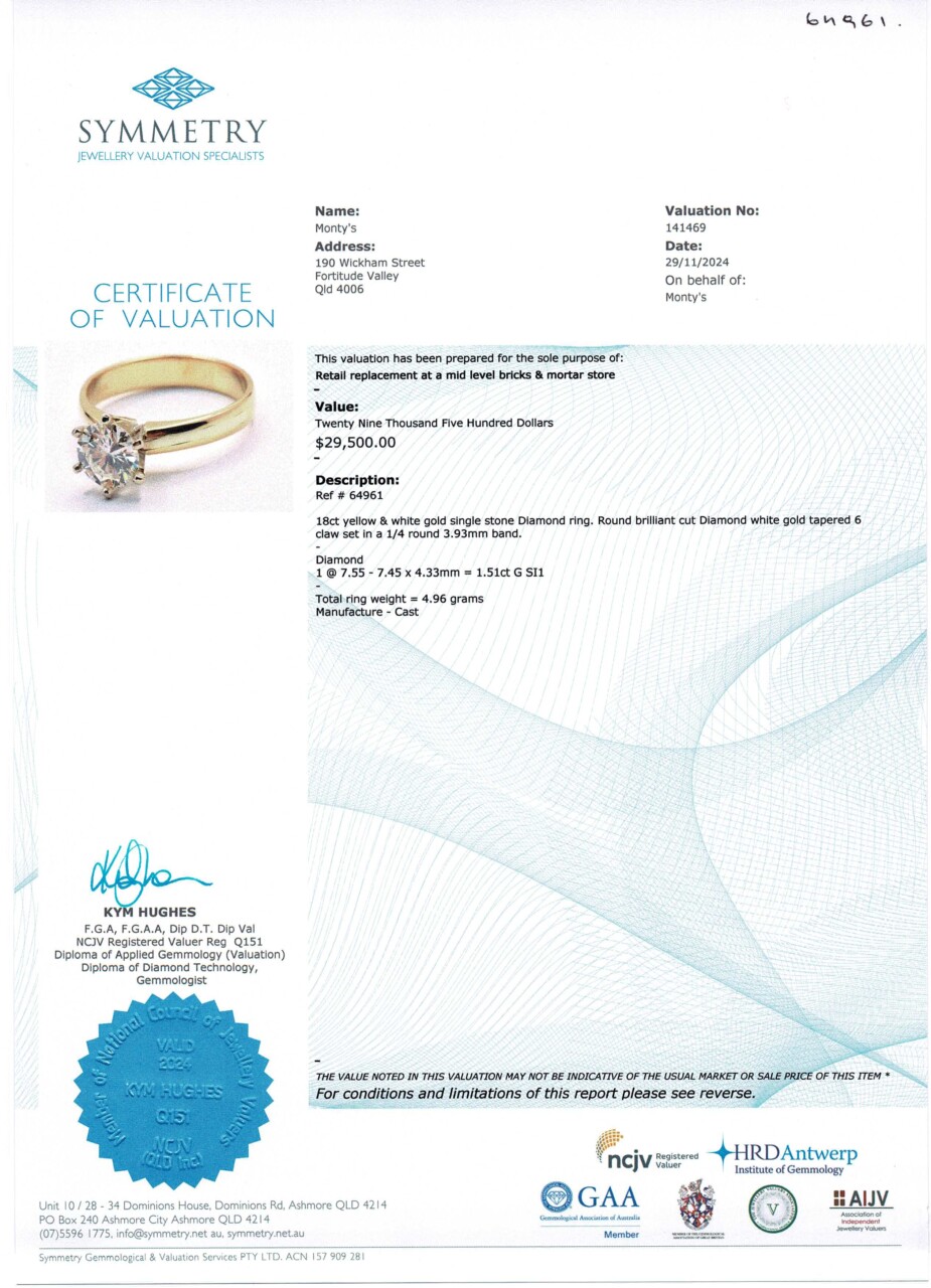 1.51ct Diamond Solitaire Engagement Ring 18ct Yellow Gold Size P1/2 Val $29500 #64961 1.51ct Diamond Solitaire Engagement Ring 18ct Yellow Gold Size P1/2 Val $29500 #64961 - Image 4