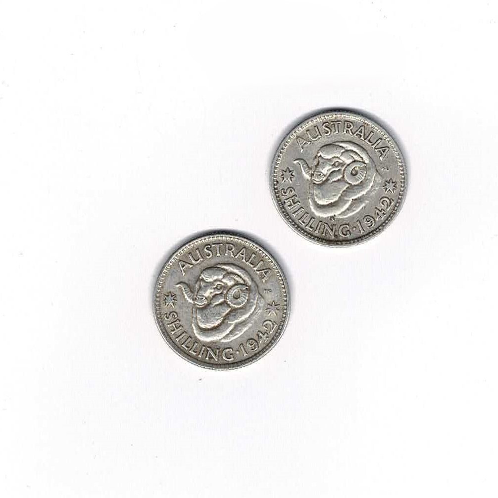 1942 & 1942s Australian Shilling Coin Collection – KGVI  92.5% / Sterling Silver #65053-3