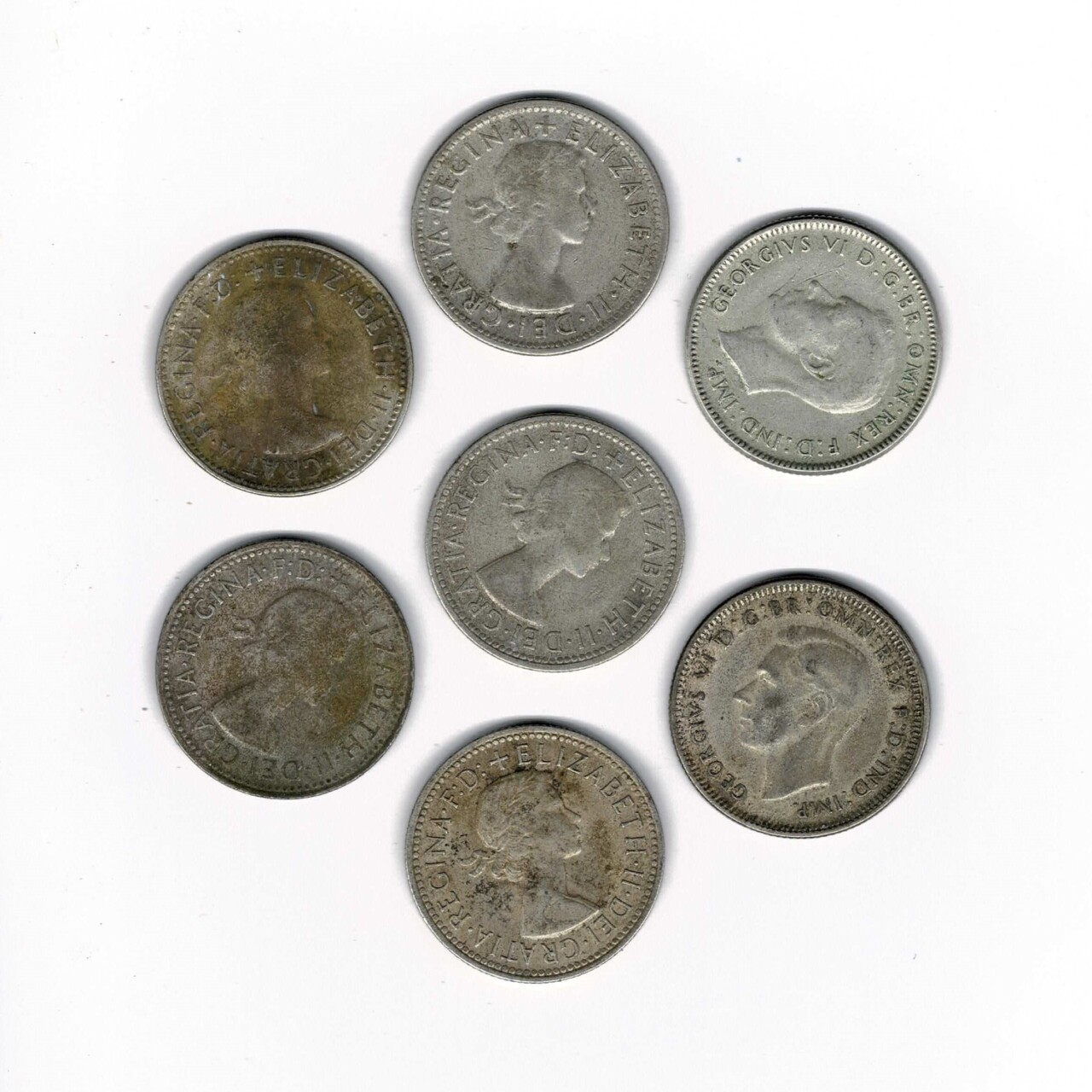 7 X Post War 40s 50s 60s Australian Shilling Coin Collection - KGVI & QE 50% Silver #65053-6 7 X Post War 40s 50s 60s Australian Shilling Coin Collection - KGVI & QE 50% Silver #65053-6 - Image 2