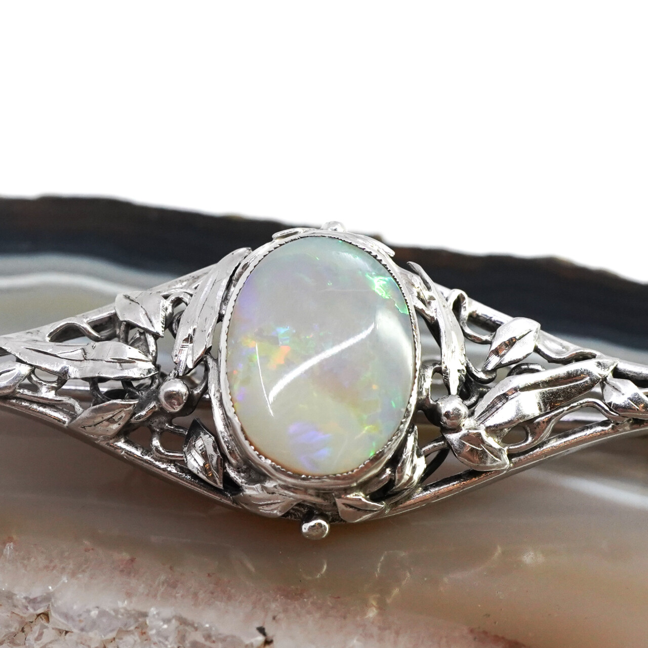 Vintage Ornate Solid Opal Brooch in Sterling Silver #65675