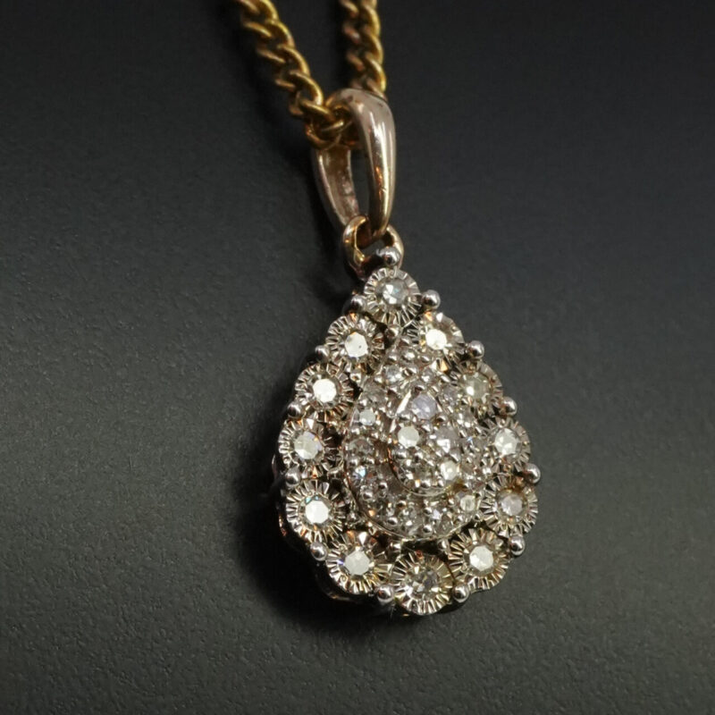 9ct Yellow Gold Diamond Drop Pendant RRP $449 on Gold Plated Chain #65397 - Image 2