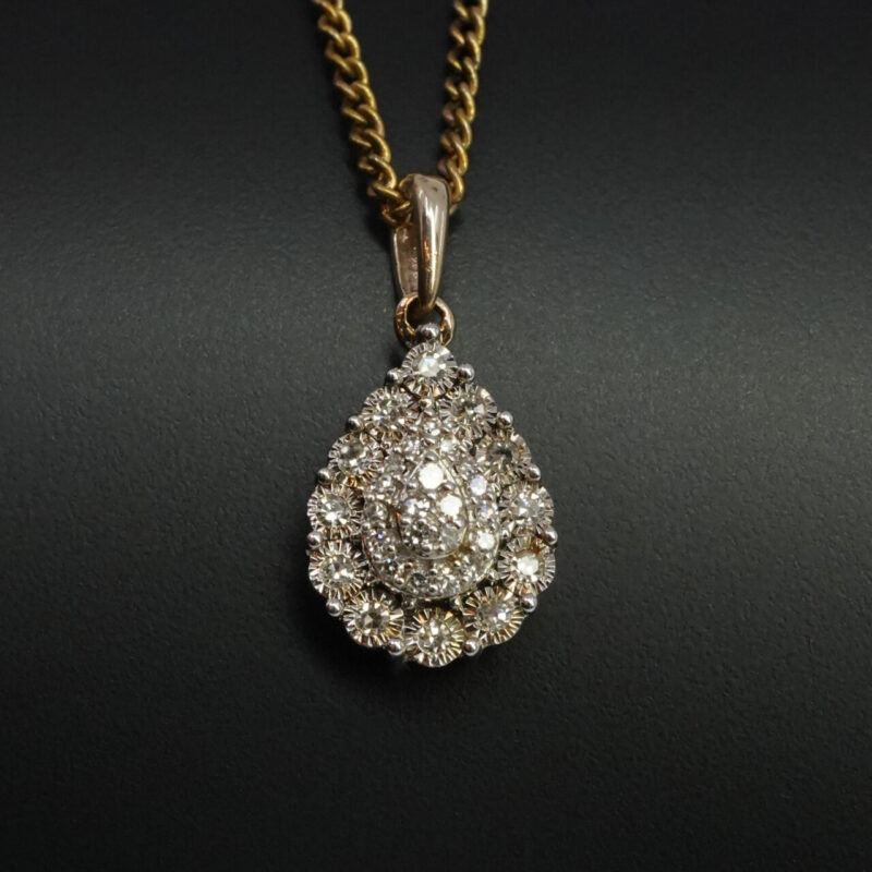 9ct Yellow Gold Diamond Drop Pendant RRP $449 on Gold Plated Chain #65397