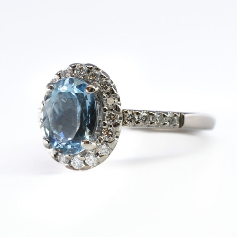 2ct Aquamarine & Diamond Halo 18ct White Gold Ring Size M Val $5900 #65126