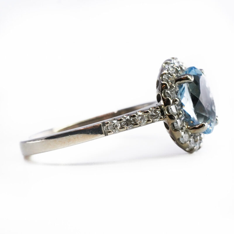 2ct Aquamarine & Diamond Halo 18ct White Gold Ring Size M Val $5900 #65126