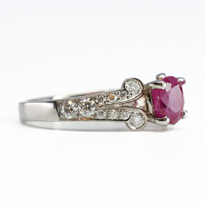 1.05ct Natural Ruby & 0.59ct Diamond 18ct White Gold Ring Size J Val $16500 #64502