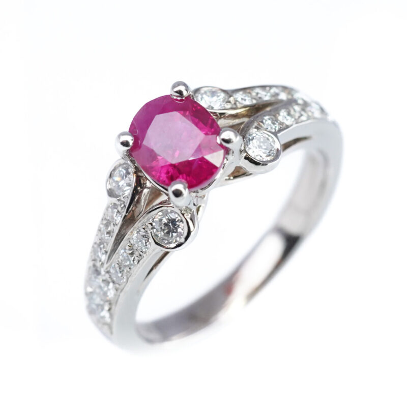 1.05ct Natural Ruby & 0.59ct Diamond 18ct White Gold Ring Size J Val $16500 #64502