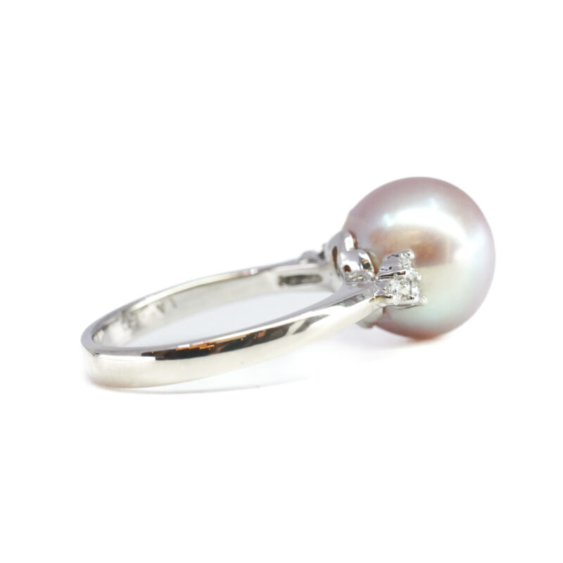 Freshwater Pearl & Diamond Ring 18ct White Gold Size L Val $2300 #64501