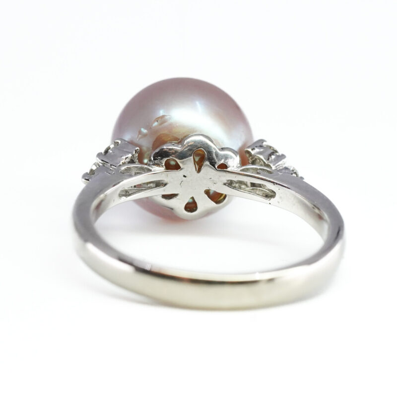 Freshwater Pearl & Diamond Ring 18ct White Gold Size L Val $2300 #64501