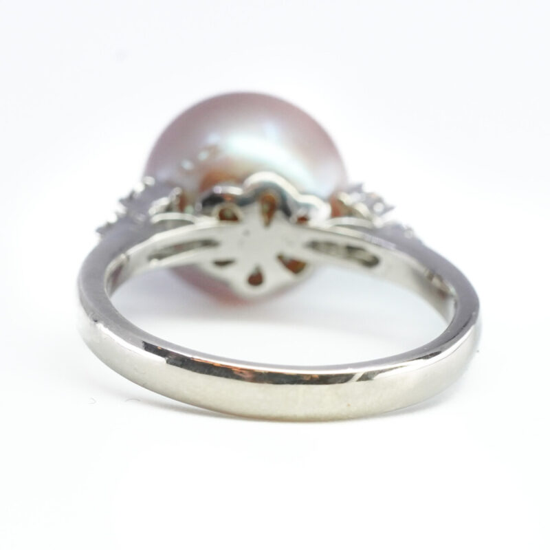 Freshwater Pearl & Diamond Ring 18ct White Gold Size L Val $2300 #64501