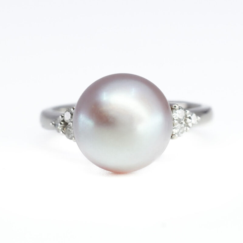 Freshwater Pearl & Diamond Ring 18ct White Gold Size L Val $2300 #64501