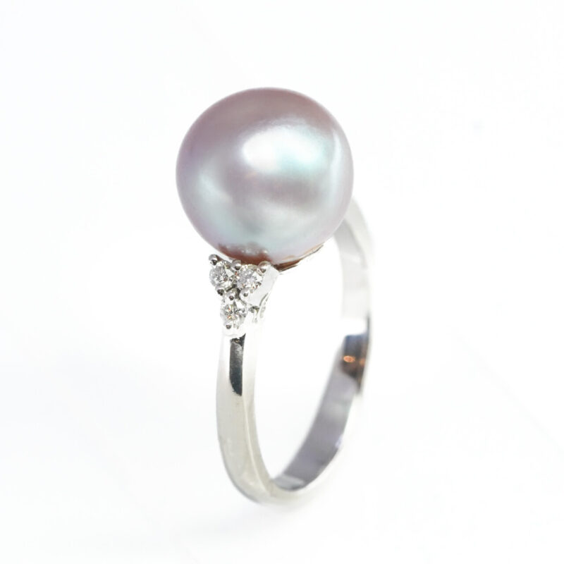 Freshwater Pearl & Diamond Ring 18ct White Gold Size L Val $2300 #64501