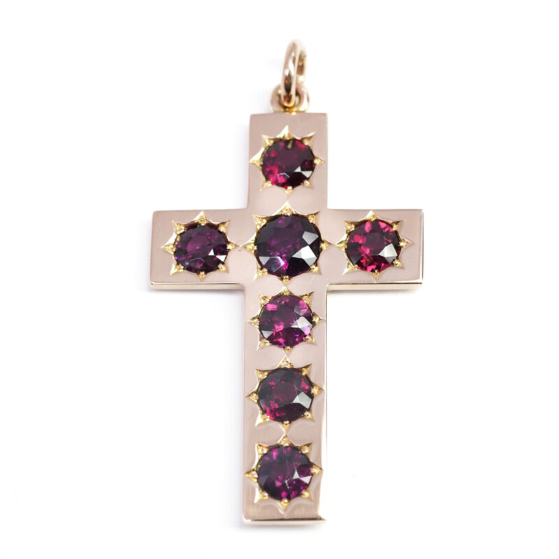 Antique Australian15ct Rose Gold Rhodolite Garnet Cross Pendant c/1900's Val $4500 #57819