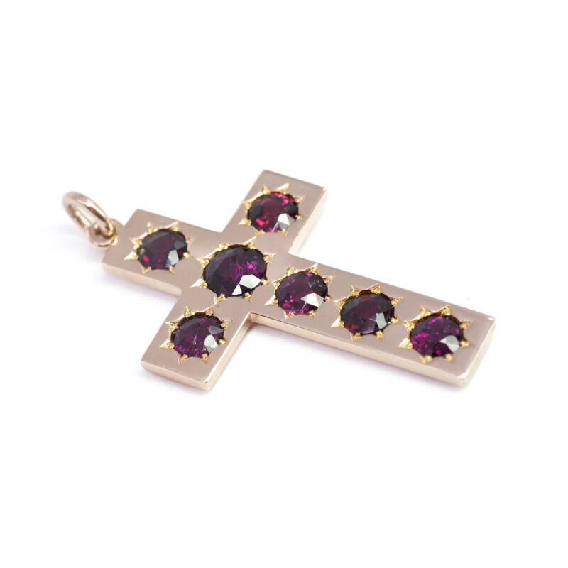 Antique Australian15ct Rose Gold Rhodolite Garnet Cross Pendant c/1900's Val $4500 #57819 - Image 12