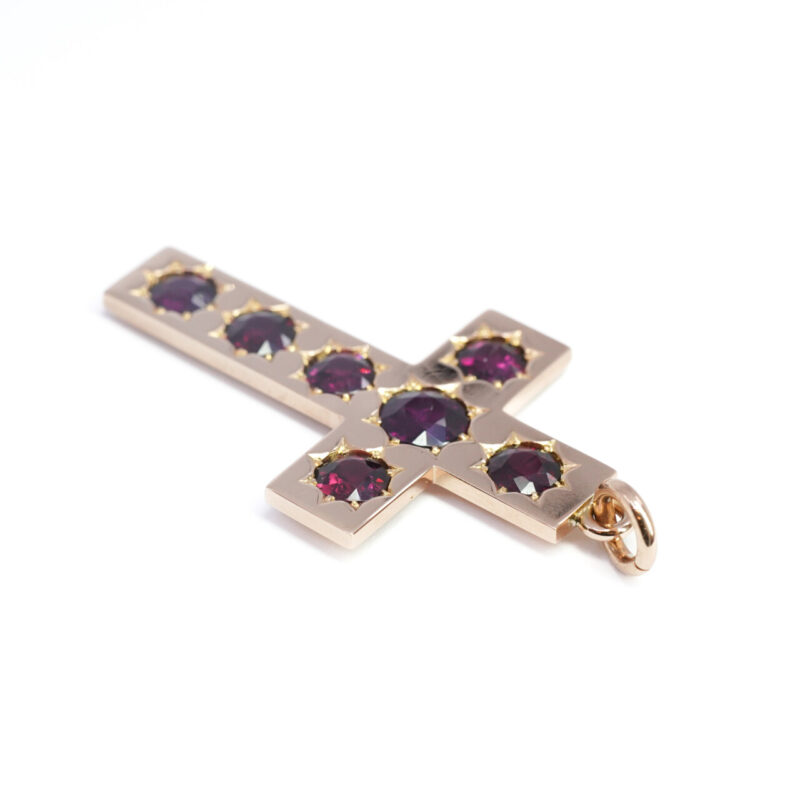 Antique Australian15ct Rose Gold Rhodolite Garnet Cross Pendant c/1900's Val $4500 #57819 - Image 15