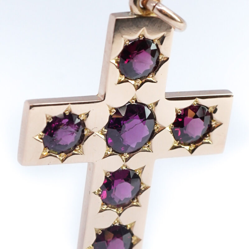 Antique Australian15ct Rose Gold Rhodolite Garnet Cross Pendant c/1900's Val $4500 #57819 - Image 8