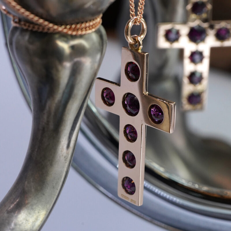 Antique Australian15ct Rose Gold Rhodolite Garnet Cross Pendant c/1900's Val $4500 #57819 - Image 5