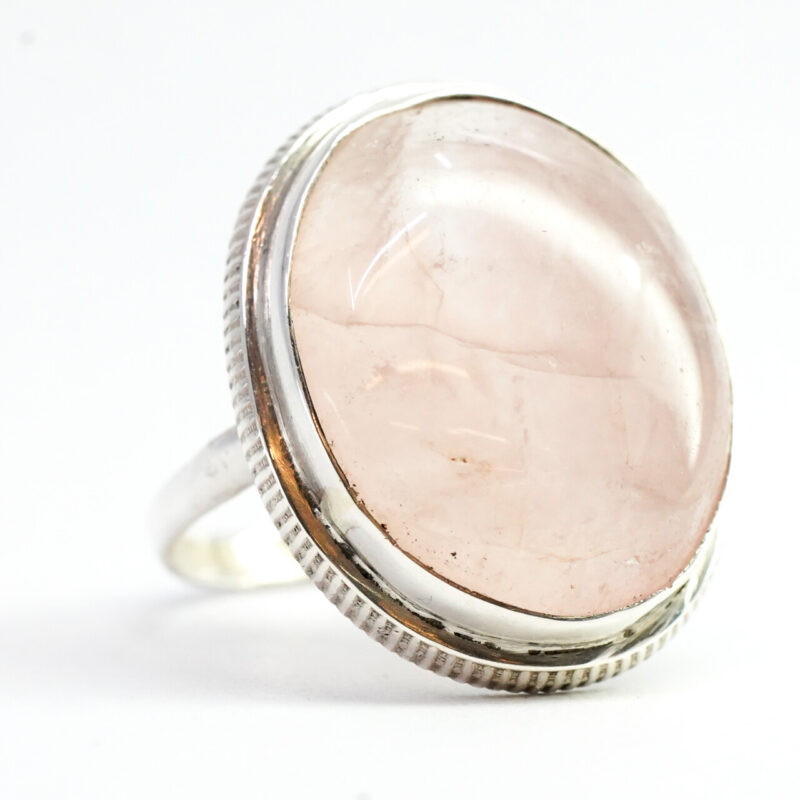 Sterling Silver Large Rose Quartz Cabochon Ring Size O #65506