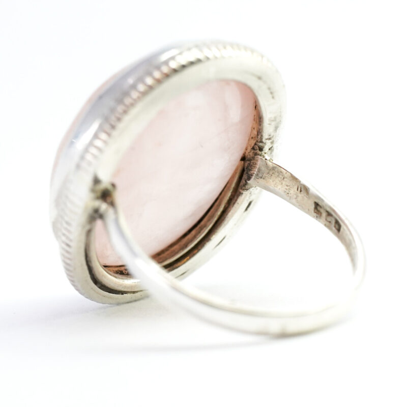 Sterling Silver Large Rose Quartz Cabochon Ring Size O #65506 - Image 6