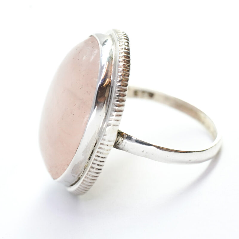 Sterling Silver Large Rose Quartz Cabochon Ring Size O #65506 - Image 7