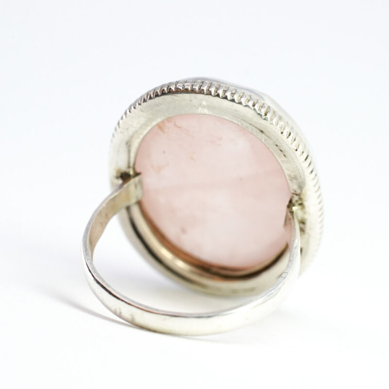 Sterling Silver Large Rose Quartz Cabochon Ring Size O #65506 - Image 5