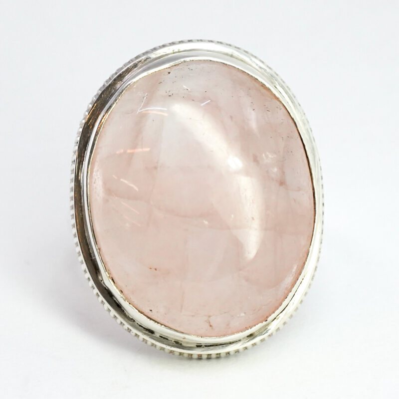 Sterling Silver Large Rose Quartz Cabochon Ring Size O #65506 - Image 3