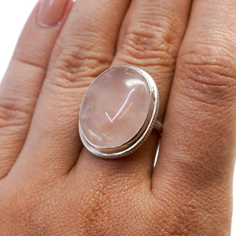 Sterling Silver Large Rose Quartz Cabochon Ring Size O #65506 - Image 2