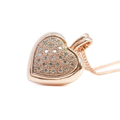 Large 9ct Rose Gold & Diamond Love Heart Pendant #65403