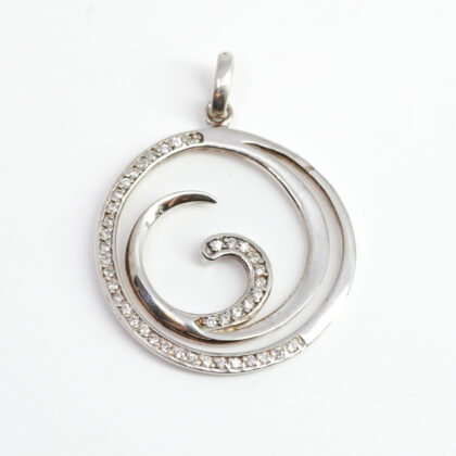 Sterling Silver Cubic Zirconia Swirl Circle Pendant #64917