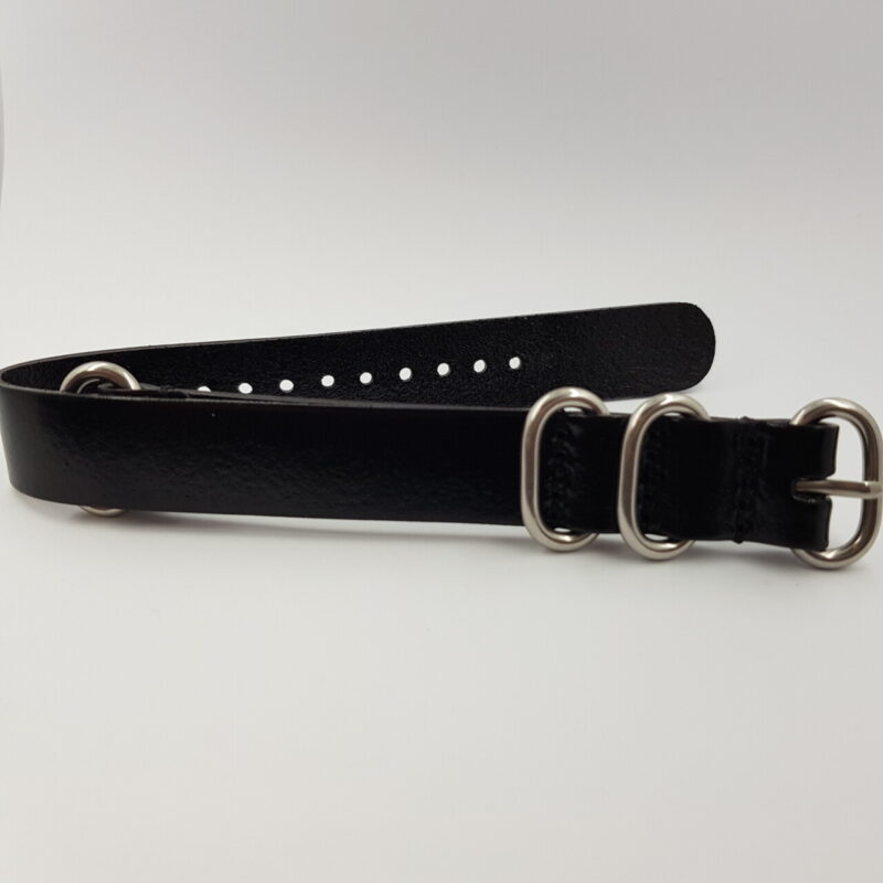 18mm Leather Military-Style Watch Strap – Black with Silver Buckle #65631