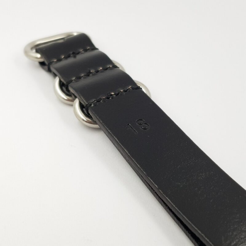 18mm Leather Military-Style Watch Strap – Black with Silver Buckle #65631