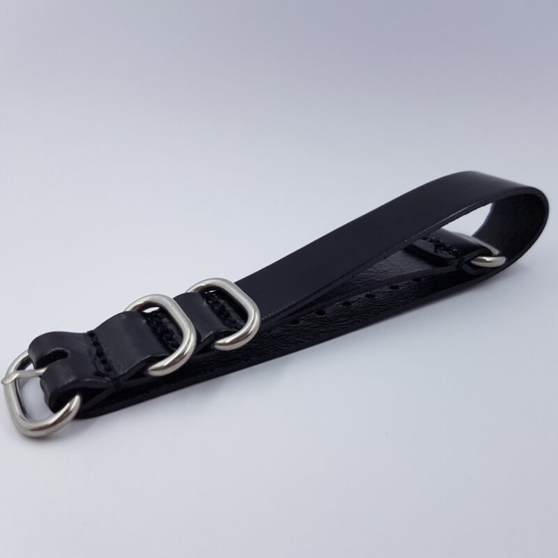 18mm Leather Military-Style Watch Strap – Black with Silver Buckle #65631