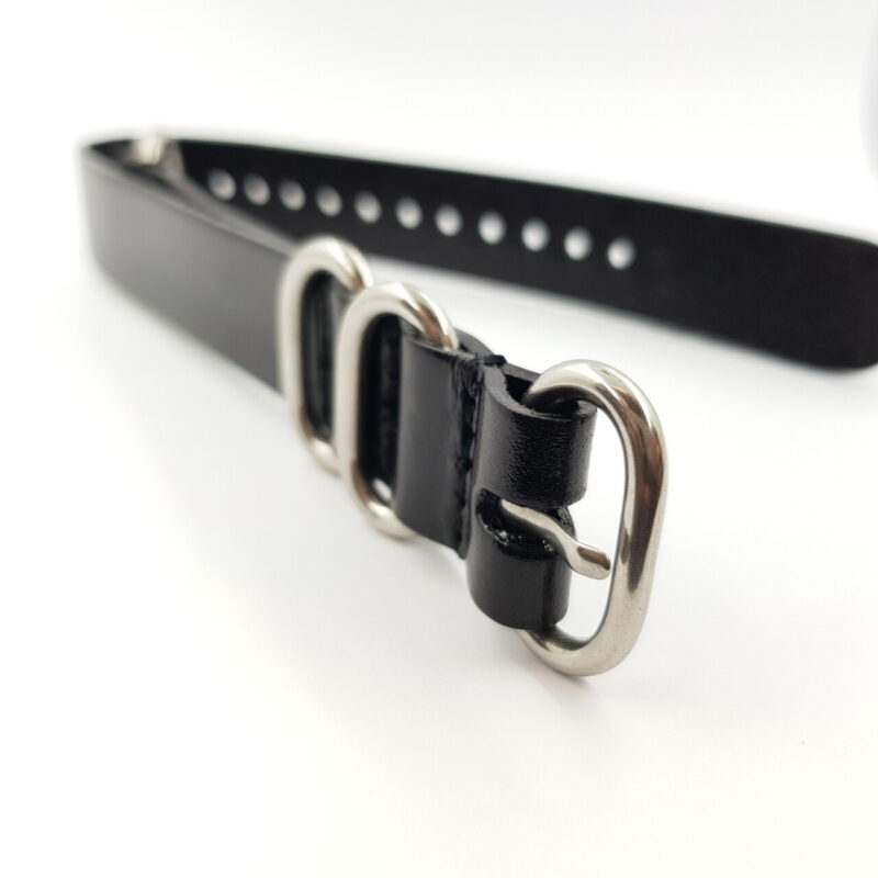 18mm Leather Military-Style Watch Strap – Black with Silver Buckle #65631