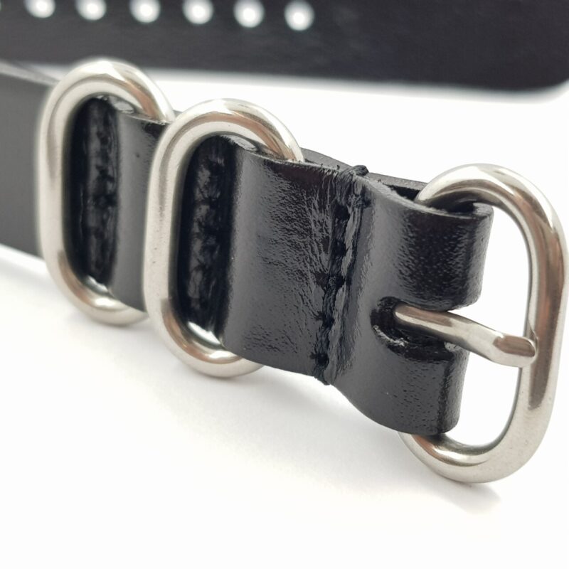 18mm Leather Military-Style Watch Strap – Black with Silver Buckle #65631