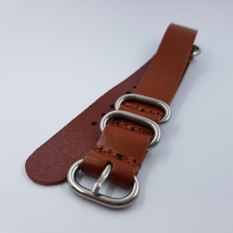 24mm Leather Military-Style Watch Strap – Brown with Silver Buckle #54651