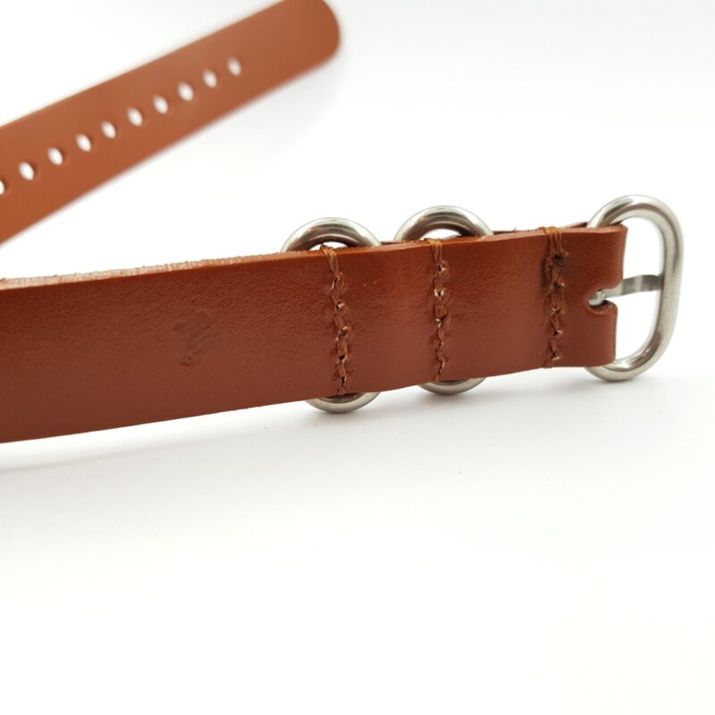 24mm Leather Military-Style Watch Strap – Brown with Silver Buckle #54651