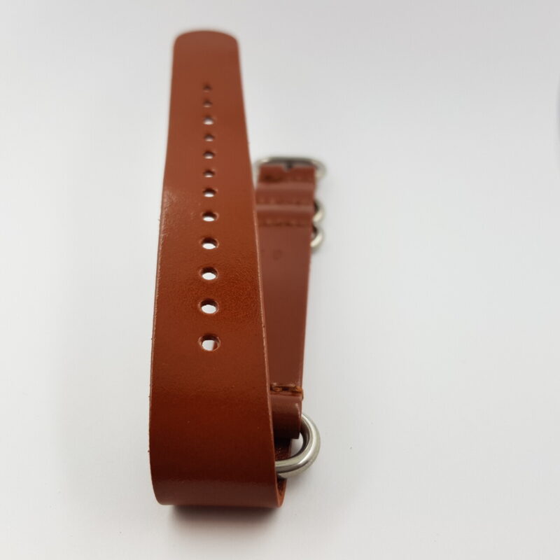 22mm Leather Military-Style Watch Strap – Brown with Silver Buckle #54650