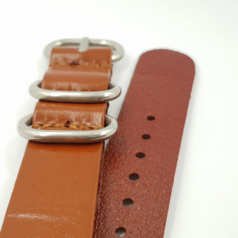 24mm Leather Military-Style Watch Strap – Brown with Silver Buckle #54651