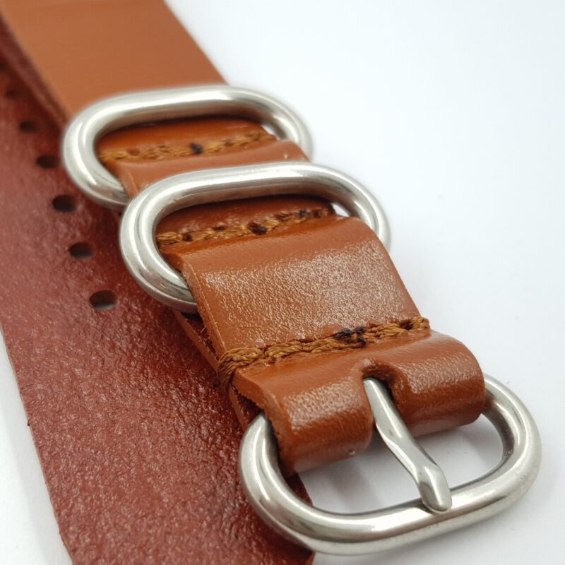 24mm Leather Military-Style Watch Strap – Brown with Silver Buckle #54651