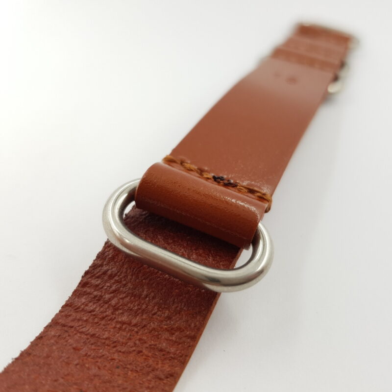 24mm Leather Military-Style Watch Strap – Brown with Silver Buckle #54651