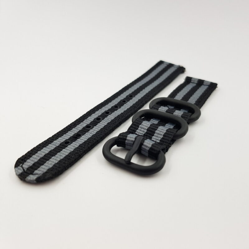 22mm Black & Grey Nylon Watch Strap / Band with Black Buckle #65636