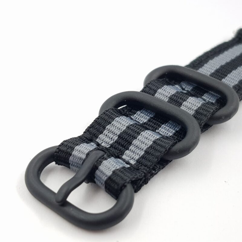 22mm Black & Grey Nylon Watch Strap / Band with Black Buckle #65636