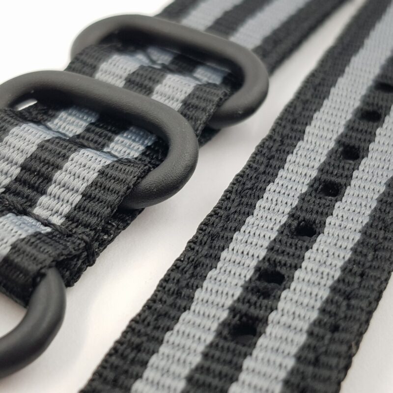 22mm Black & Grey Nylon Watch Strap / Band with Black Buckle #65636