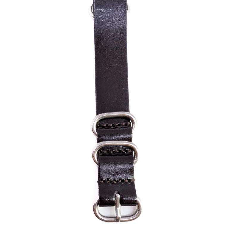 18mm Leather Military-Style Watch Strap – Dark Brown with Silver Buckle #54643