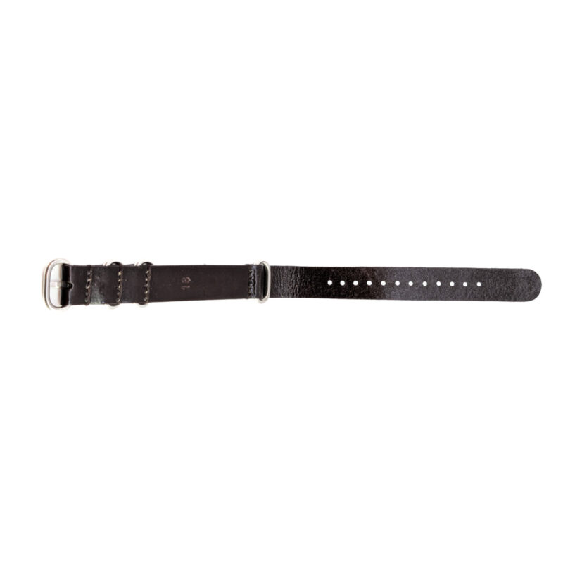 18mm Leather Military-Style Watch Strap – Dark Brown with Silver Buckle #54643