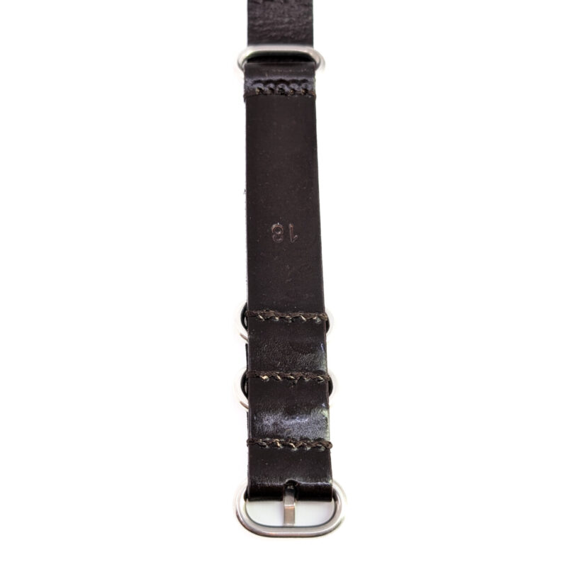 18mm Leather Military-Style Watch Strap – Dark Brown with Silver Buckle #54643