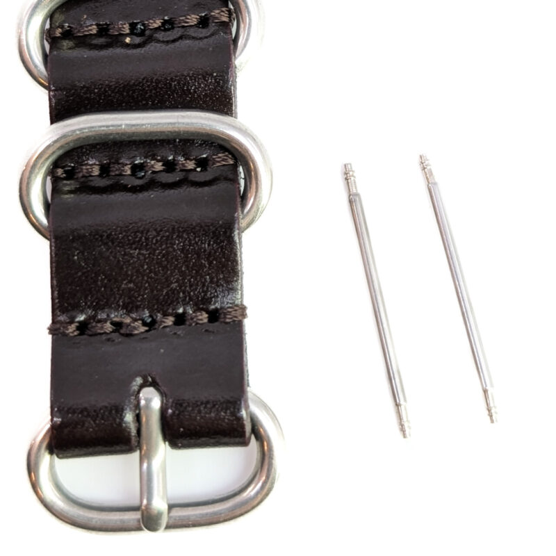 18mm Leather Military-Style Watch Strap – Dark Brown with Silver Buckle #54643