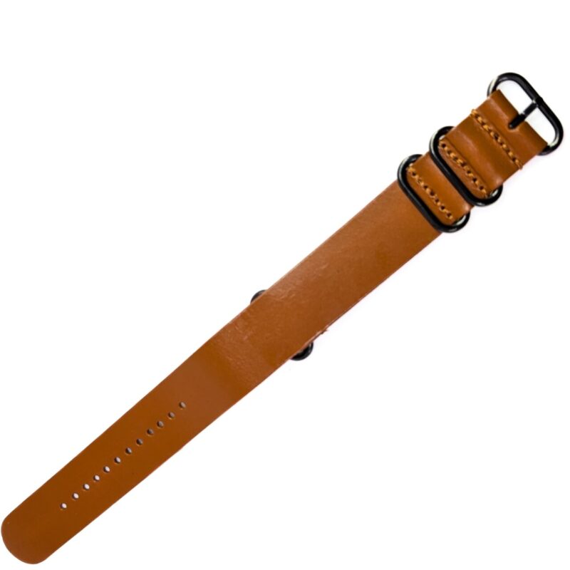 24mm Leather Military-Style Watch Strap – Brown with Black Buckle #54655