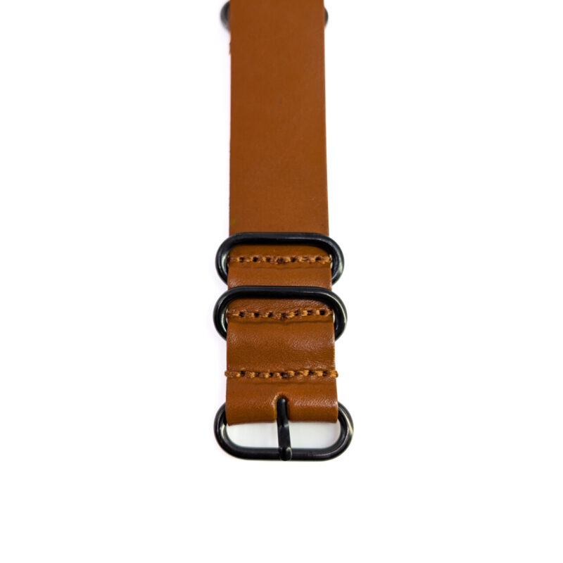 24mm Leather Military-Style Watch Strap – Brown with Black Buckle #54655