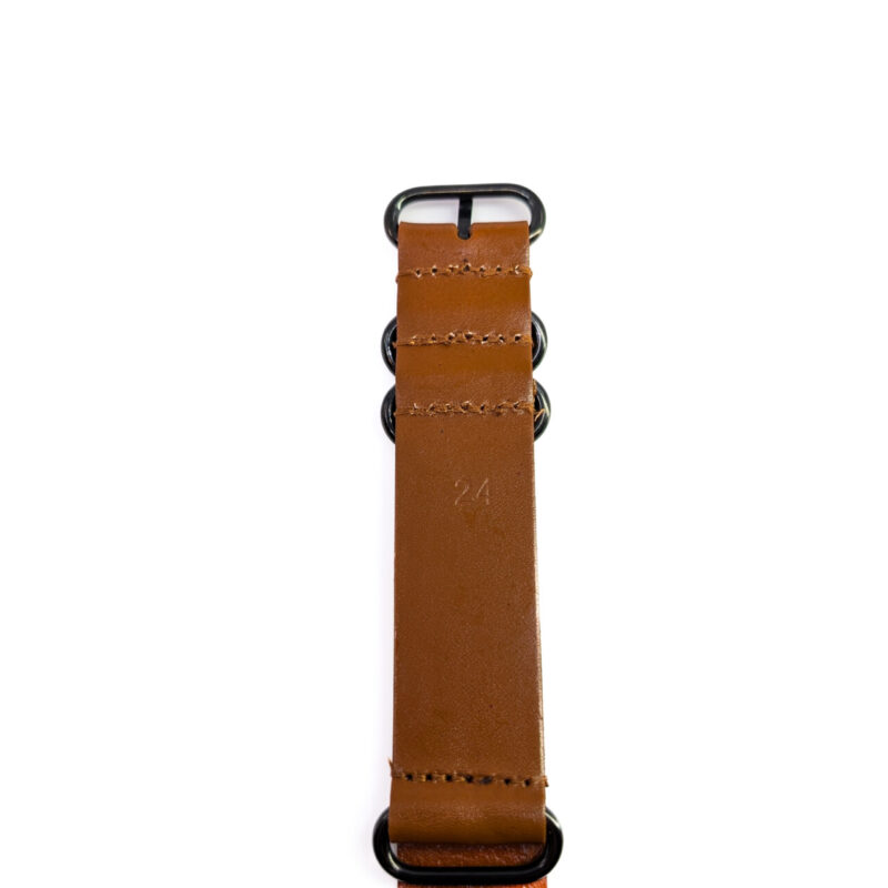 24mm Leather Military-Style Watch Strap – Brown with Black Buckle #54655