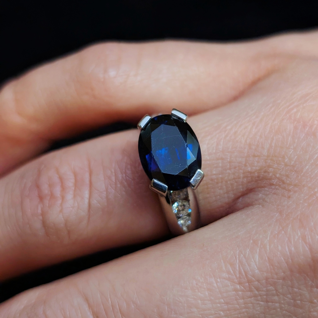 Platinum 4.60ct Sapphire & Diamond Ring Val $10150 Size N 1/2 #64966 Platinum 4.60ct Sapphire & Diamond Ring Val $10150 Size N 1/2 #64966 - Image 3